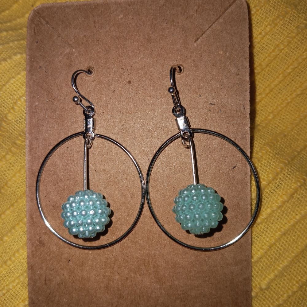 Hand Crafted Essential silver hoop statement Earrings Pastel baby blue hue